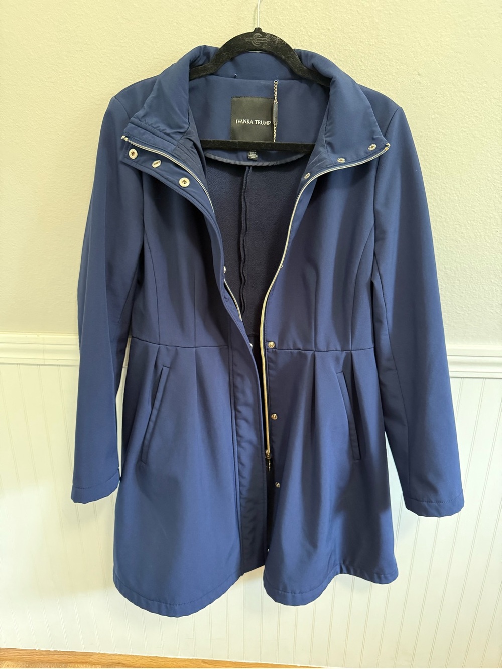 Ivanka Trump Navy Blue Zip-Front Trench Coat